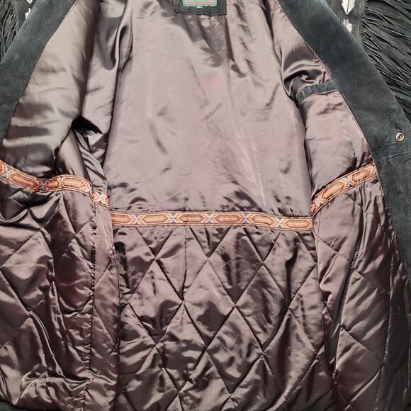 Irvine Park Coat Men Large Black Suede Western Fringe Cowboy Rodeo Southwestern - Picture 6 of 10